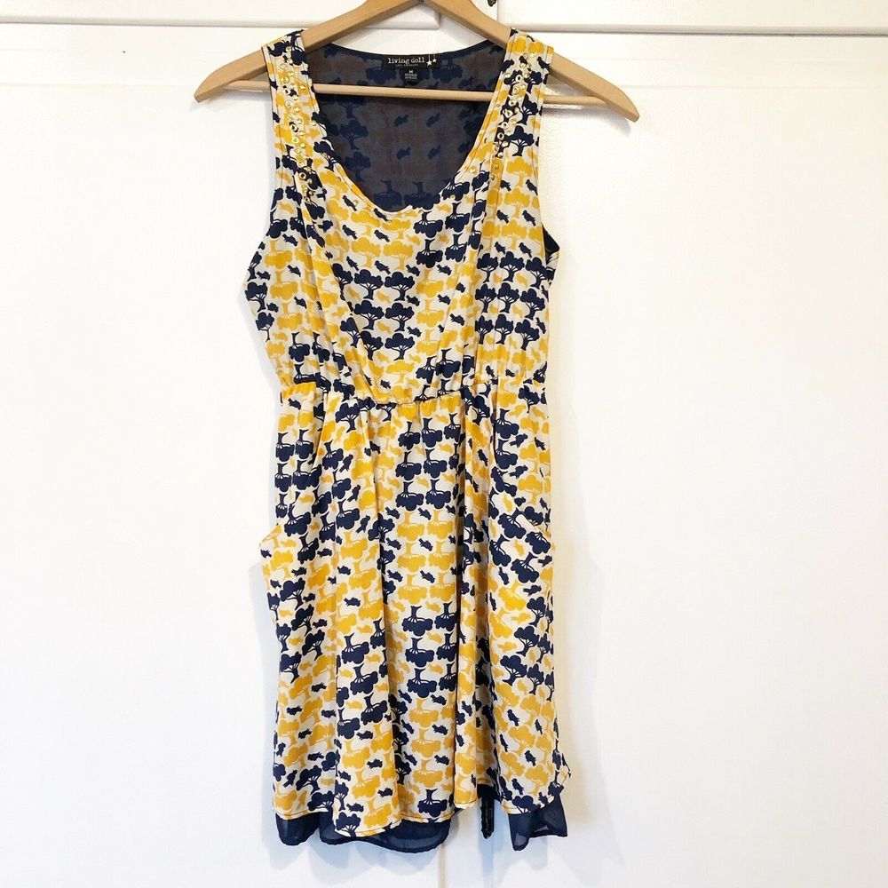 LIVING DOLL vintage yellow blue pocket dress M